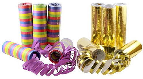kiddyparty Stelle filanti Feste di Bambini, Pacco da 10 qualità Premium, 5 Oro/Bianco-Metalliche, 5 Colorate. per Decorazioni, Feste, Compleanni, Matrimoni, Natale & Capodanno.