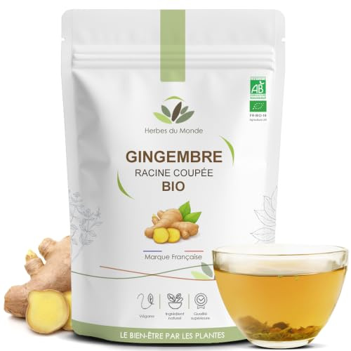 Herbes du Monde - Tisane de Gingembre Bio - Racine Coupée de Haute Qualité | Infusion Digestive, Tonifiante & Minceur - 180g | Certifiée AB