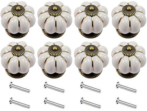 Clarmonde Lot de 8 boutons en céramique en forme de citrouille pour meubles, armoires, tiroirs (blanc)