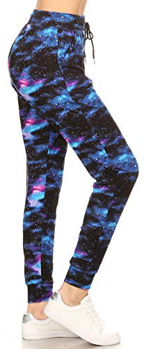 Leggings Depot Women's Relaxed fit Jogger Pants - Track Cuff Sweatpants with Pockets-R553, Small, Galaxy