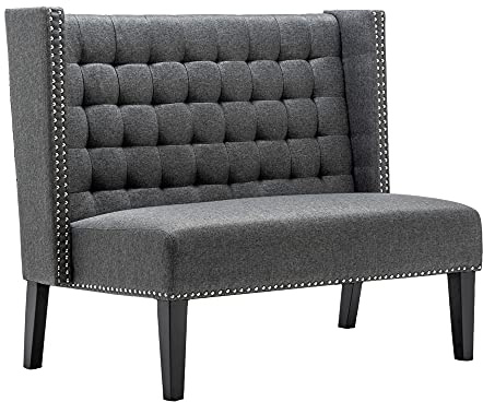 Andeworld Modern Loveseat Settee Bench Sofa Couch, Upholstered Banquette Dining Bench with Back for Dining Living Room Hallway or Entryway Seating,Slate