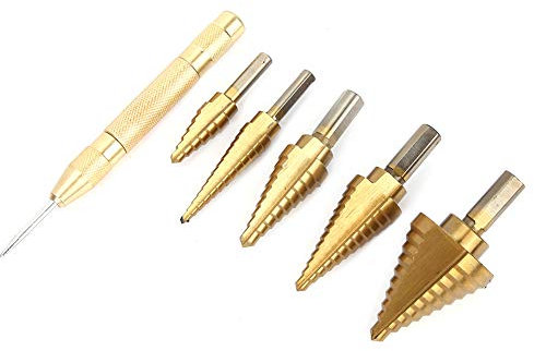 Forets Étagés Forets d'Étapes 6pcs Jeu de Forets Étagés en Titane Hss Set de Forets à Cône Central avec Boîtes de Rangement