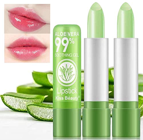 firstfly 2 Pack Aloe Vera Lipstick, Long Lasting Nutritious Lip Balm Lips Moisturizer Magic Temperature Color Change Lip Gloss