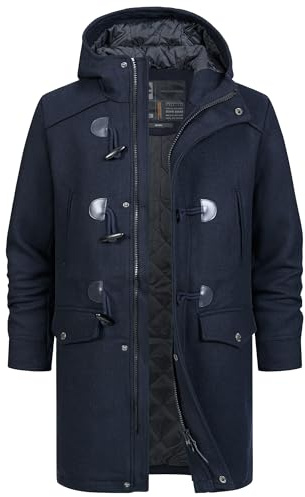 Indicode Herren Liam Dufflecoat | Wintermantel Wollmantel Herrenmantel Mantel für Männer Navy Mix, L
