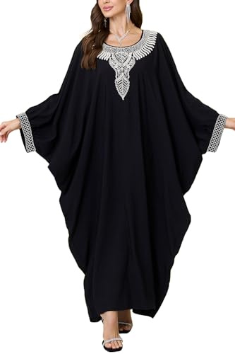 L-Peach Femme Été Coton Broderie Florale Longue Kaftan Maxi Robe Paréo de Plage pour Maillot de Bain