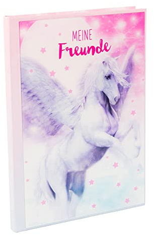 goldbuch 43204 vänner Pegasus 3D, bok DIN A5, vänskapsbok att fylla i, påminnelsebok till vänner, anteckningsbok med 88 illustrerade sidor, omslag med konsttryck, ca 15 x 21 x 1,5 cm