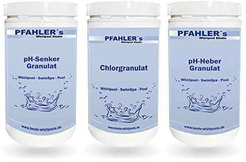 Pfahler´s Whirlpoolstudio pH Senker und Heber + Chlorgranulat Sparset Whirlpool Wasserpflege. pH Minus pH Plus Chlor Whirlpool Spa Pool