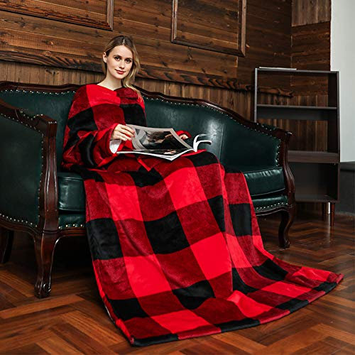 SETSCZY TV-Decke Kuscheldecke mit Ärmeln, Kuscheldecke mit Ärmeln, weiche Couchdecke, Flauschige Tagesdecke, warme Fleecedecke, Wohndecke, Coral Fleece Tagesdecke Ärmeldecke,D