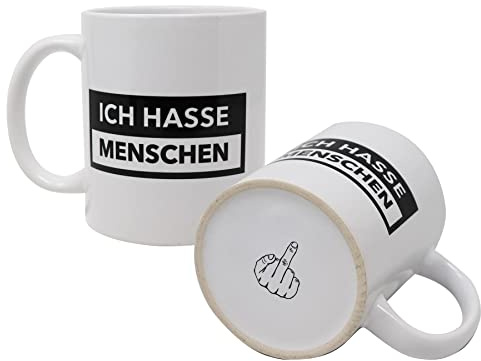 Close Up Lustige Tasse - Ich Hasse Menschen - mit Bodendruck Mittelfinger - Geschenk für Misanthropen, Kollegen, Freunde, Morgenmuffel - weiÃƒþer Kaffeebecher