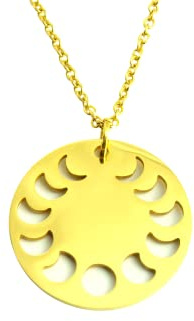 Kette Mondphasen Sichel Vollmond Mond Nacht Anhänger rund Edelstahl golden Juvelato