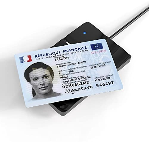 Elexlinco Lector de DNI, NFC Contactless Smart & Eid Card Readers, con Cable de Extension de Datos de 60 cm, Compatible con ISO14443A/B and Mifare 2K/4K Cards, USB Plug & Play