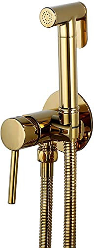 YJYKXP Bidet Handbrause Toilette, Bidet Armaturen Set Messing Wandhalterung Bidet Sprühaufsatz mit Kaltes und Heißes Wasser, Duschkopf für Toilette für Körperpflege,Titanium Gold