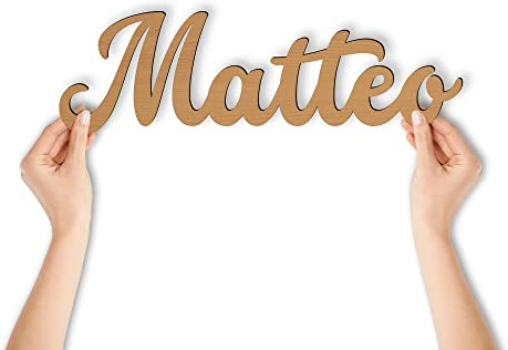 Namofactur Namensschild Matteo aus Holz für Tür oder Wand | Mit Klebepunkten zur Befestigung an Tür oder Wand; dekorativer Schriftzug für Kinderzimmer und verschiedene Anlässe