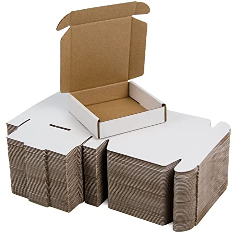 SUNLPH 50 Pack 4x4x1 Inches Small Shipping Boxes, White Corrugated Cardboard Boxes, Moving Mailing Packing Box