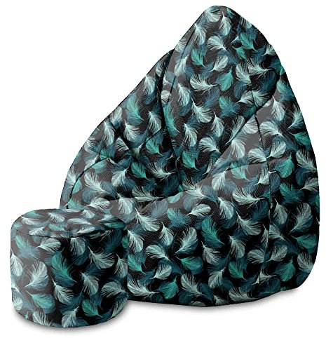 DreamRoots DreamRootsDreamRoots Bean Bag 80x80x120cm - Sitzsack mit Lehne und Hocker und Bezug - Sitzkissen Erwachsene Boden mit Füllung M
