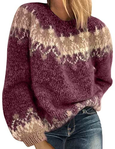 ticticlily Jersey Punto Mujer Invierno Jersey Camiseta Manga Larga Sueter Basico Suelto Tops Otoño e Invierno