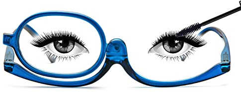 KoKoBin Occhiali da lettura per il trucco delle donne specchio da trucco portatile ruotabile (Blu, 1)