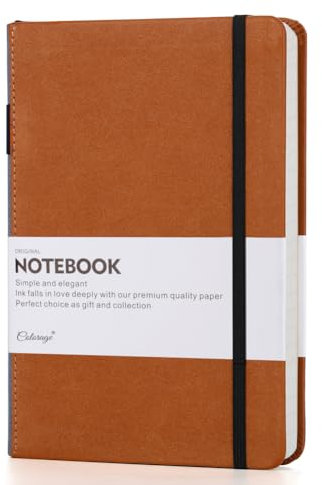 A5 Notizbuch - Klassisches Notizbuch A5 mit Kunstledereinband, liniert, dickes Journal Notizbuch mit 192 Seiten, Braun, 21,3 x 14,5 cm, Stifthalter, Lesezeichen, Gesäßtasche, Banded