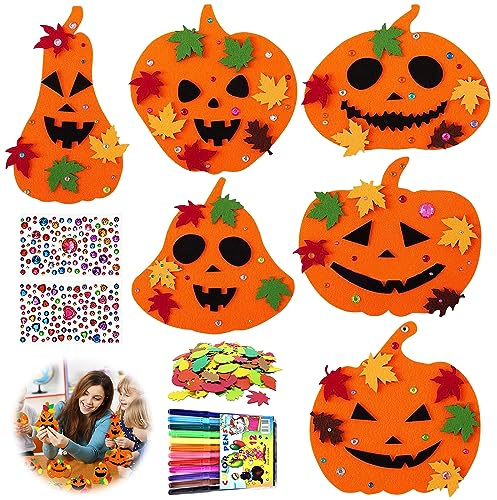 76 Stück Herbst Basteln für Kinder, Kindergeburtstag Bastelset Herbst, Halloween/Thanksgiving/Weihnachten Kreatives Bastelsets für Kinder, Bastelset Kinder ab 2 mit Ahornblatt, Strassaufklebern (A)