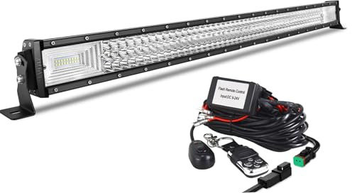AUXTINGS 106 cm Droit Barre lumineuse 540W Feux Antibrouillard LED avec 12V télécommande stroboscopique Kit de câblage 6000K 3 Rangées Etanche LED Projecteur pour Voiture Camion Tracteur 4X4,IP67