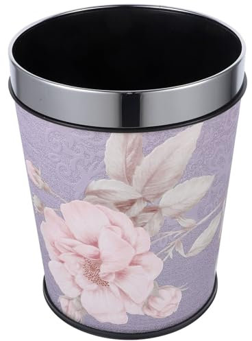 Kichvoe Leder-Mülleimer 5 L Retro-Blumenmuster Runder Mülleimer Mülleimer Für Badezimmer Küche Zuhause Büro Hotel – Lila