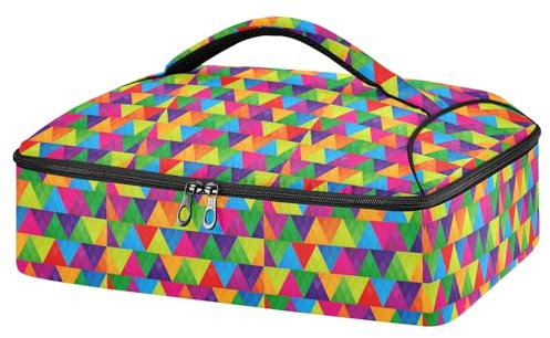 Moderno contenitore per casseruola con triangoli arcobaleno per cibi caldi o freddi, borsa termica per casseruole con coperchio, borsa per cibo per viaggi, feste, picnic, Triangoli Arcobaleno Moderni,