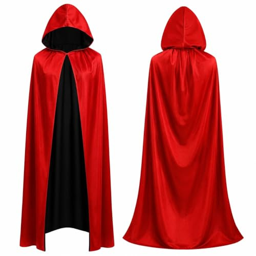 Umhang rot & schwarz mit Kaputze - für Halloween & Fasching & Karneval Vampir Kostüm für Kinder & Erwachsene, Beidseitig