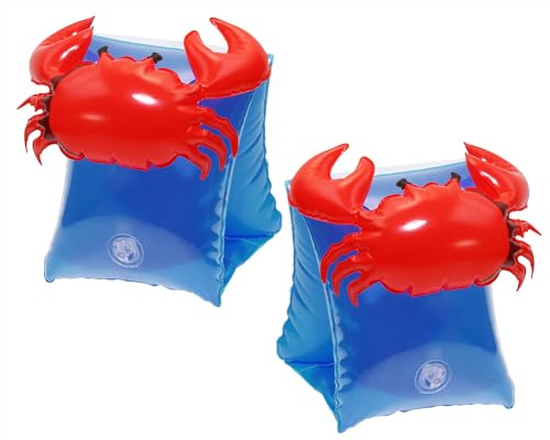 Swim Arm Floats Penta Angel 2Pcs PVC Cute Cartoon Inflatable Arm Band Flotation Sleeves Tubes Blow Up Water Rings for Summer Outdoor Swimming Pool Beach Party… (Red Crab)