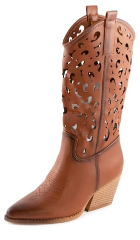 Toocool Botas mujer tejanos verano camperos zapatos calados WZ688-67, camel, 37 EU