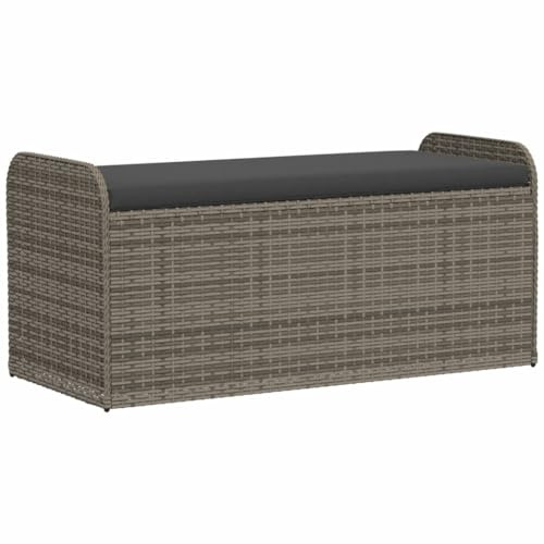 Canditree Banc de Rangement Extérieur avec Coussin, Coffre de Rangement en Résine Tressée pour Jardin Patio, 115 cm (Gris)
