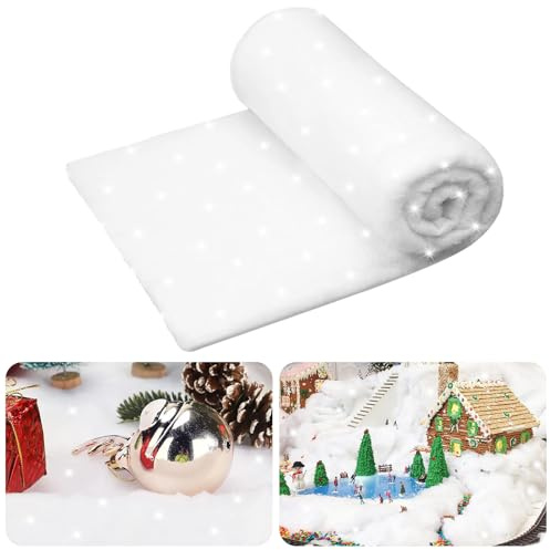 Yuragim Weihnachten Schneedecke, Weiß Glitzer Weihnachtsdecke Kunstschnee Decke Schneewatte Schneematte Deko Weihnachten Schneedecken Rolle für Verschneite Dekoration Feiertag Winter Party (240X80 CM)