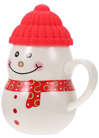 IMIKEYA Schneemann-tasse Mit Deckel Keramik-wassertasse 350 Ml Rote Mütze Weihnachtsdekor