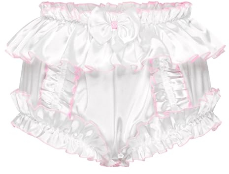 Satini Sissy Utsmyckad Volang Silke Siden Full Täckning Vuxen blöjskydd Kalsonger Underkläder Underkläder Satintrosor (Vit, M)