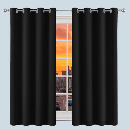 LIUNADM Ösenvorhang 100 x 55 cm Kälteschutz Winter Isolierend Kälteschutz Türvorhang Blickdicht Modern Und Langlebig 2Er Set für Wohnzimmer Schlafzimmer, Schwarz