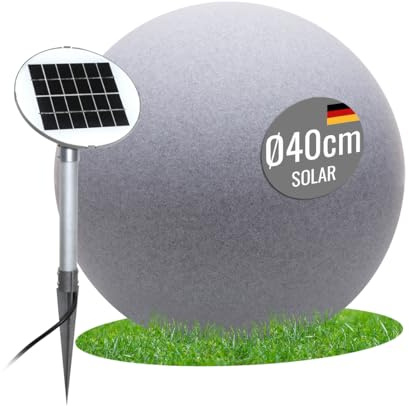 8 seasons design Solar Kugelleuchte 40 cm Shining Globe (stone) LED warmweiß, Dämmerungssensor – wetterfest – Solarlampe für außen (Garten, Terrasse, Balkon) – robust & langlebig