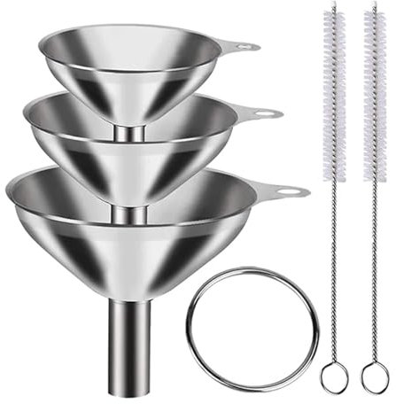 KeuLen Embudo de Acero Inoxidable, Paquete de 5 embudos de Cocina de Acero Inoxidable, embudos de Metal de Calidad alimentaria for llenar Botellas, embudos pequeños for aceites Esenciales y Especias