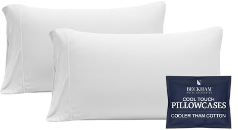 Beckham Hotel Collection Cooling Pillowcases for Hot Sleepers, Standard/Queen Size Set of 2, Cool Bedding, Envelope Closure, Silky Soft, Breathable, Moisture-Wicking, White