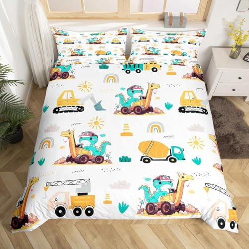 RZPFQB LKW Kinder Bettwäsche 135x200 Bettwäsche Set für Teens Jungen Mädchen Kinderbettwäsche Bagger Bettbezug Set Bulldozer Microfaser Bettwäscheset