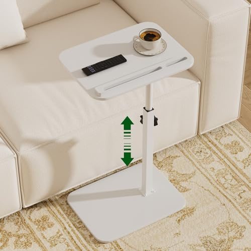 promitop Adjustable End Table for Couch, 360° Swivel C Shaped Side Table with Height Adjustment, Small Sofa & Bedside Table for Living Room & Bedroom, TV Tray Alternative, Space Saving, Gift for Home