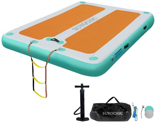 SUYOCHIC 8ft x 6ft Inflatable Floating Dock, Boat Float Swim Platform Dock with Non-Slip Surface, Inflatable Island Raft Water Mat for Lake, Floating Pad for Ocean Pool Beach