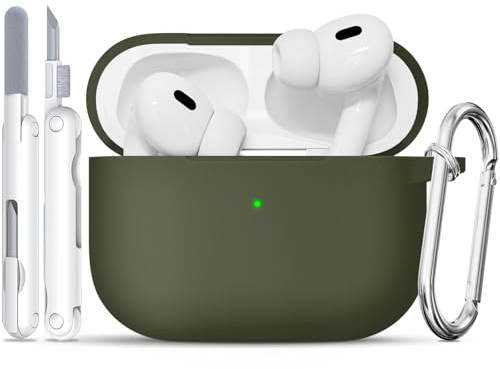 TNSNK für AirPods Pro 2nd/1st Hülle (2023/2022/2019), Silikon Stoßfeste Schutzhülle mit Clean Kit & Keychain, Support Wireless Charging - für AirPods Pro 2nd/1st, Army Green