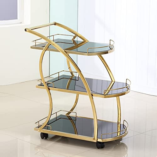 Eleganter, Goldener Barwagen aus Glas mit DREI Ebenen und Rädern für Wein, Getränke und Tee, luxuriöser Servierwagen für Esszimmer, Hotels und KTV-Restaurants