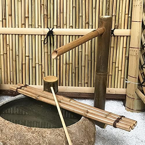 Bambusbrunnen Dekoration mit Pumpe und Löffel – Wasserfall-Funktion für den japanischen Garten – 70 cm Sprinkler