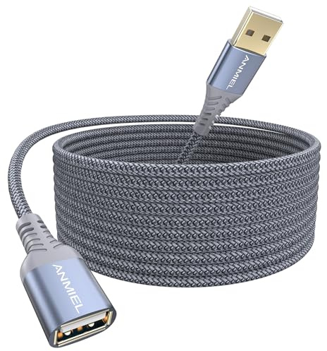 ANMIEL USB Extension Cable 5M, Nylon Braided USB 2.0 Extender Cord Type A Male to A Female Extension Cable with Gold-Plated Connector for USB Flash Drive/Hard Drive, Keyboard, Printer, Webcam