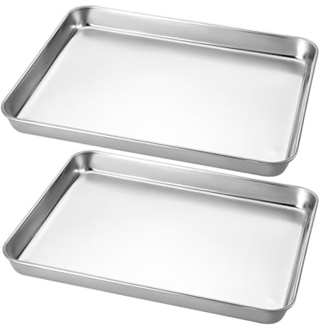GZKDKZB Teglia da Forno in Acciaio Inox, Set da 2, 12,4 x 19,7 Rettangolare, Resistente, Antiaderente, Ideale per Biscotti, 60x40x3 cm