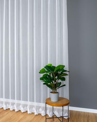 Tende Bianche In Markizestoff 400x160 cm (LxA) Francesca Corte Lunghe Moderne Ricamate Per Soggiorno Decorazione Finestra Pronte Da Appendere Eleganti Con Nastro Arricciatenda Facili Da Pulire