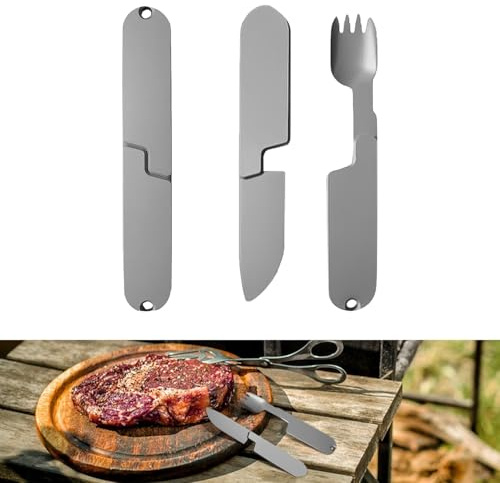 Camping Knife Fork & Spoon Set 3 in 1 Portable Camping Eating Utensils Set for 1 Multifunction Detachable Reusable Travel Cutlery Tools for Outdoor Hiking Climbing