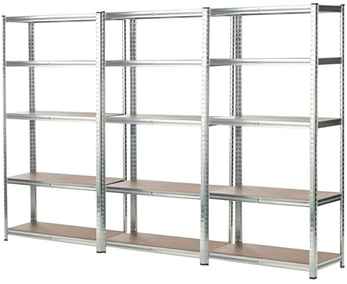 Greenfields 3x Heavy Duty Garage Shelving Unit 5 Tier – Metal Boltless Storage Rack for Shed, Workshop & Warehouse – Adjustable Shelves, Workbench Option – 180 x 90 x 40cm, 875kg Capacity