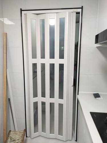 Puerta plegable de acordeón de PVC con paneles de cristal, separador de habitación deslizante que ahorra espacio para baño y cocina