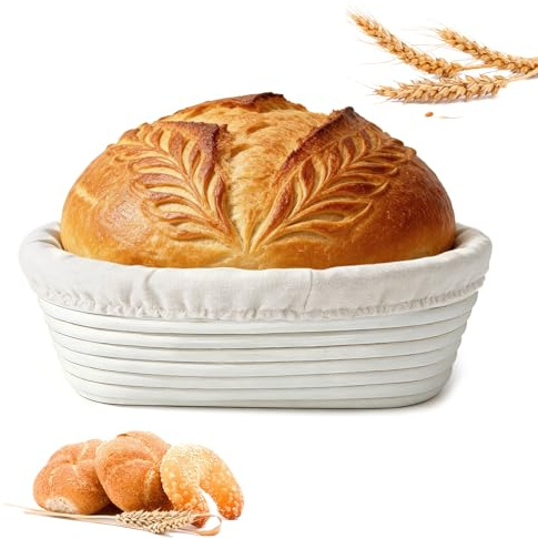 gärkörbchen für brot, Material: Rattan, Maße: 28x15x8cm, Farbe: Natur, Oval Gärkorb Zum Brotbacken-Set, Brotkorb Mit Waschbarem Leineneinsatz, Leicht Zu Reinigen Brot Backen Zubehör, für Brotbacken